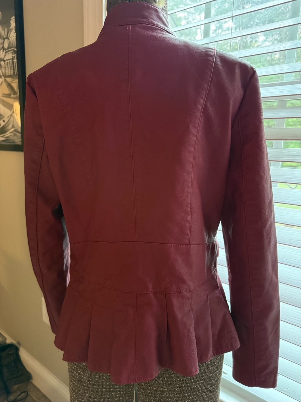 Baccini Raspberry Red Faux Leather Zip-Peplum Jacket - Picture 5 of 7
